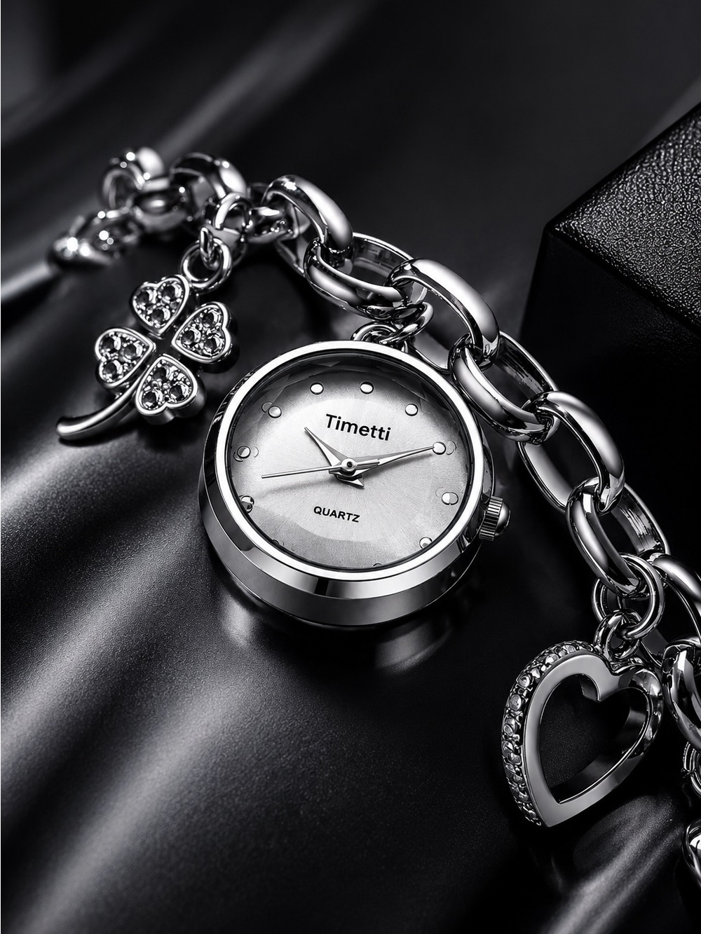 Silver Charm Bracelet Watch With Mixed Charms
